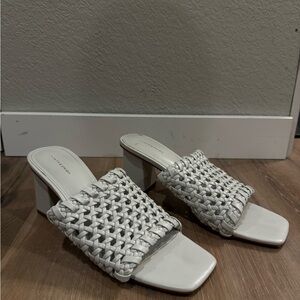 14th & Union White Mules with Intricate Woven Design